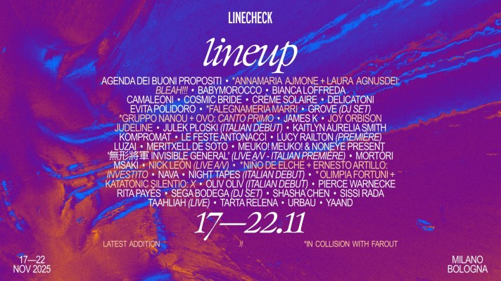 Locandina ufficiale Linecheck 2025 con artisti in lineup tra cui Joy Orbison, Judeline e Nick León